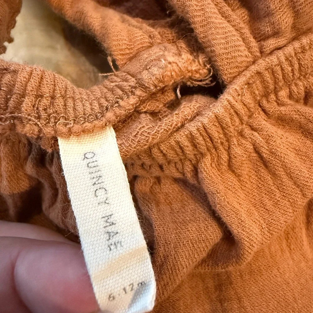 Quincy Mae Baby Girl Gauze Swing Dress Rust Brown Casual Ruffled 6-12 Months